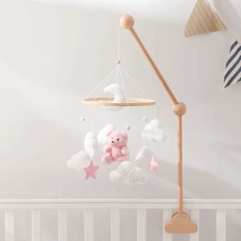 Crib Mobile Decor Cartoon Pink Bear Baby Mobile for Bassinet Baby 0 12 Months Toys Wooden Rattle Bed Bell Crib Mobile Arm BellXJ240817