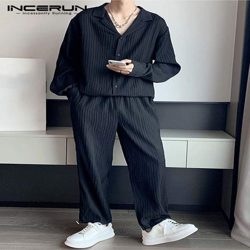 Fashion Casual Style Men Sets INCERUN Long-sleeved Shirts Trousers Sets Stylish Mens Striped Suit 2 Pieces S-5XL 240816