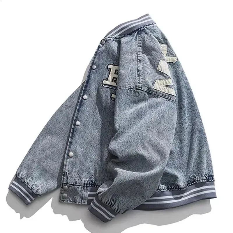 Japanese Harajuku Denim Jacket Men Women Letter embroidery Loose Harajuku Couple Autumn Y2k Vintage Coat Spring 240816