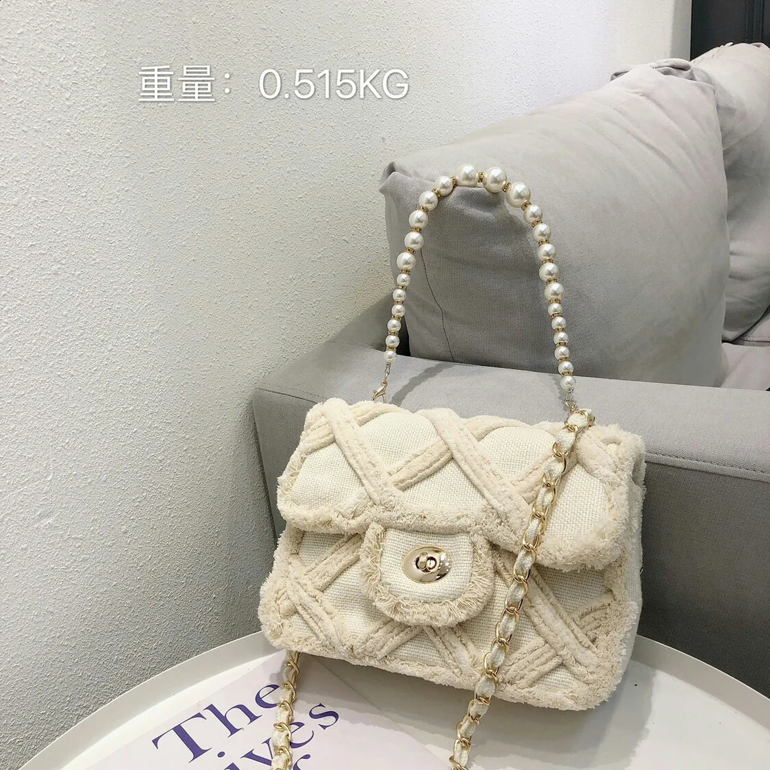 Women Canvas Shoulder Messenger Crossbody Bag Ladies Vintage Handbag Female Cotton Wool Cloth Shopping Bags pearl 240816