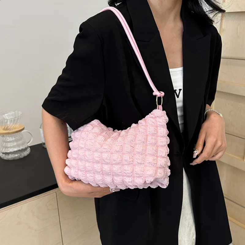 Canvas Wrinkle Bag for Women Shoulder Bags Pleated Bubbles Handbags Padded Casual Underarm Quilted Bag Tote Cloud Bag Purse 240810 - view 5