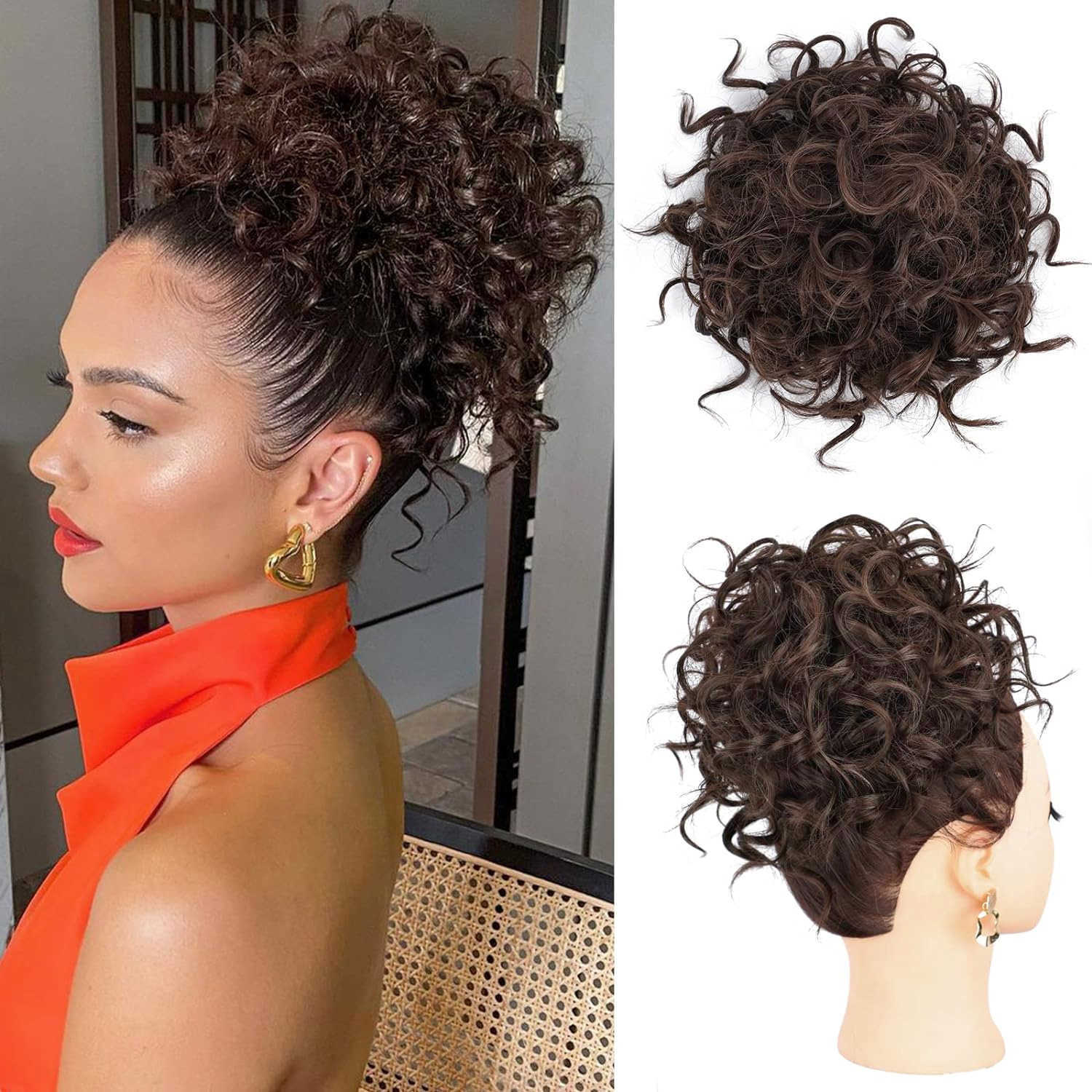 Synthetic Wigs High temperature silk synthetic wig with ponytail drawstring small curly short curly hair hair bun Q240819