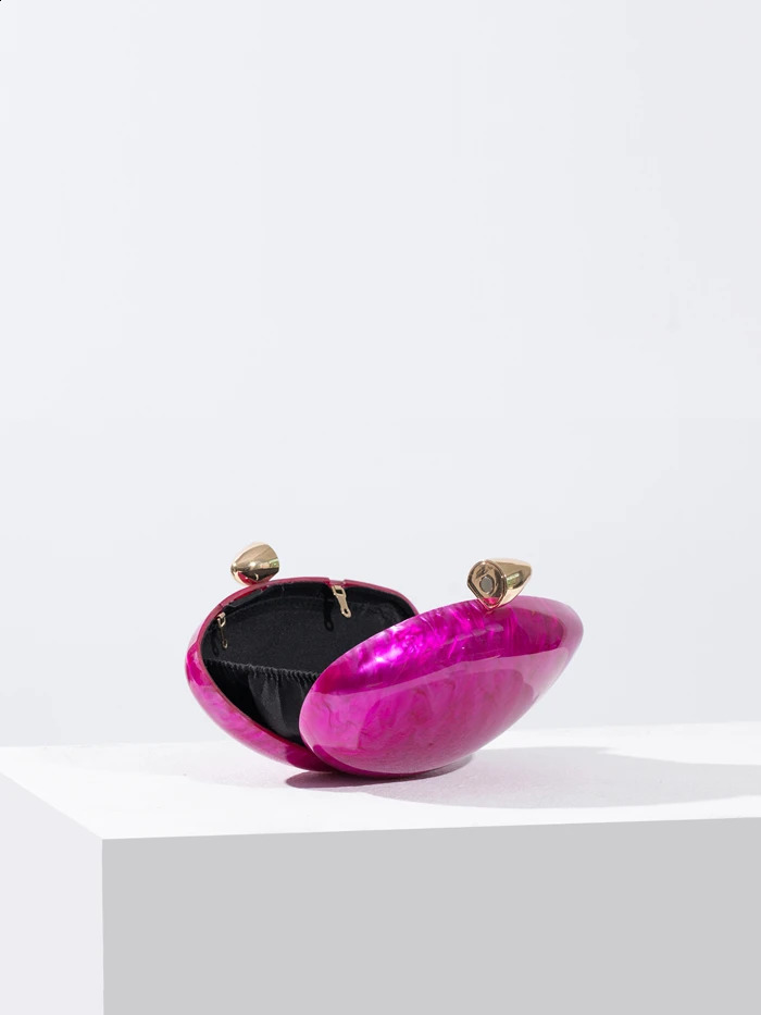 Acrylic egg shape clutch bag women er evening party cute purse rose shell handbag High Quality 250103