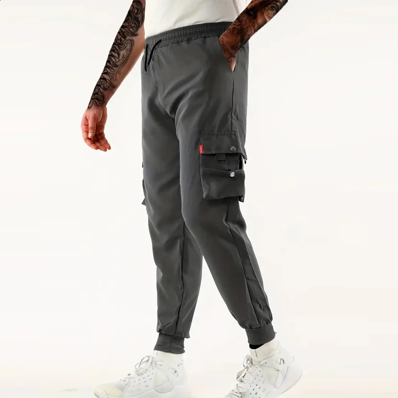 Multi Pocket Cargo Pants Mens Casual Loose Fit Drawstring Cargo Pants/Joggers For Spring Summer Outdoor 240819
