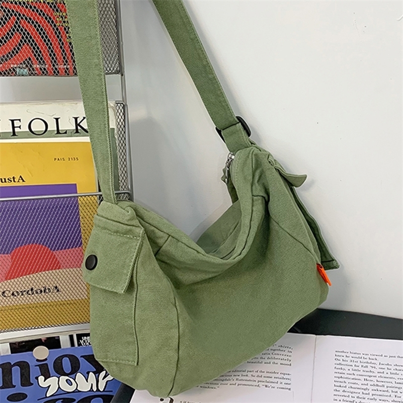 Female Canvas Fabric Hobo Soft Slouchy Shoulder Bag Y2K Student Leisure Medium Size School Book Laptop Pouch Messenger Side y240816