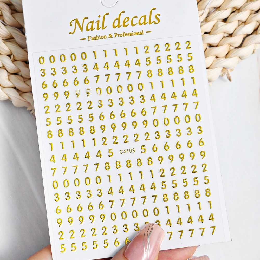 Black Number English Letter Design 3d Nail Sticker Self Adhesive Gold Silver Decal DIY Alphabet Nail Slider Manicure AccessoriesXJ250120