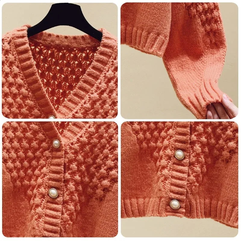 Spring N Sweater Cardigans Slim Elastic Woman Top Clothes Knitted Korean V-Neck Long Sleeve Elegance Sweet Casual Young 240819