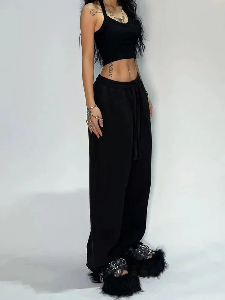Deeptown Casual Gray Sweatpants Women Wide Leg Black Joggers Classic Baggy Streetwear Oversized Sports Female Trousers All-match 240816