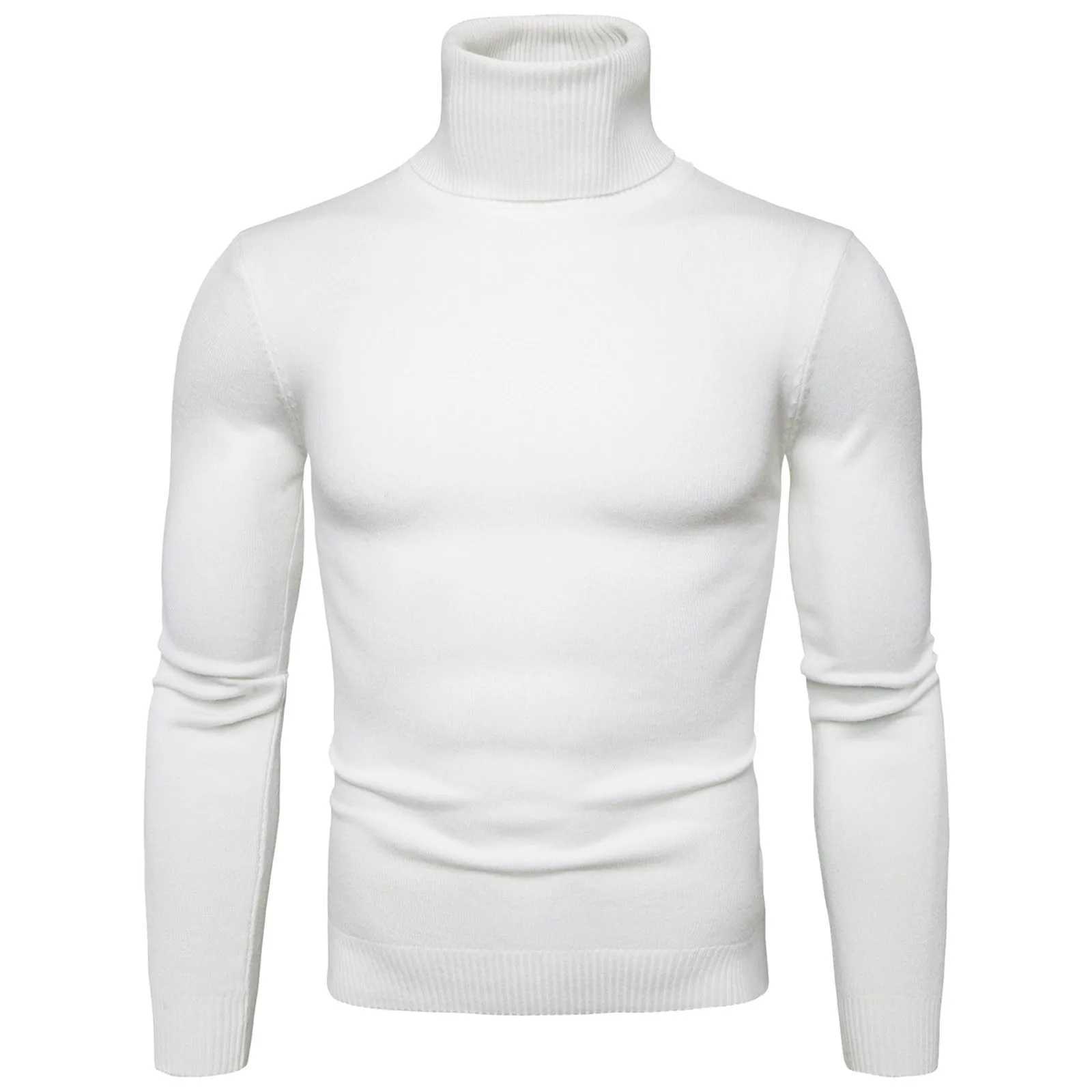 Mens Black Turtleneck Sweater Autumn Warm Solid Color Elastic Knitted Tops Long Sleeve Slim Theraml Underwear Tops Plus Size W250322