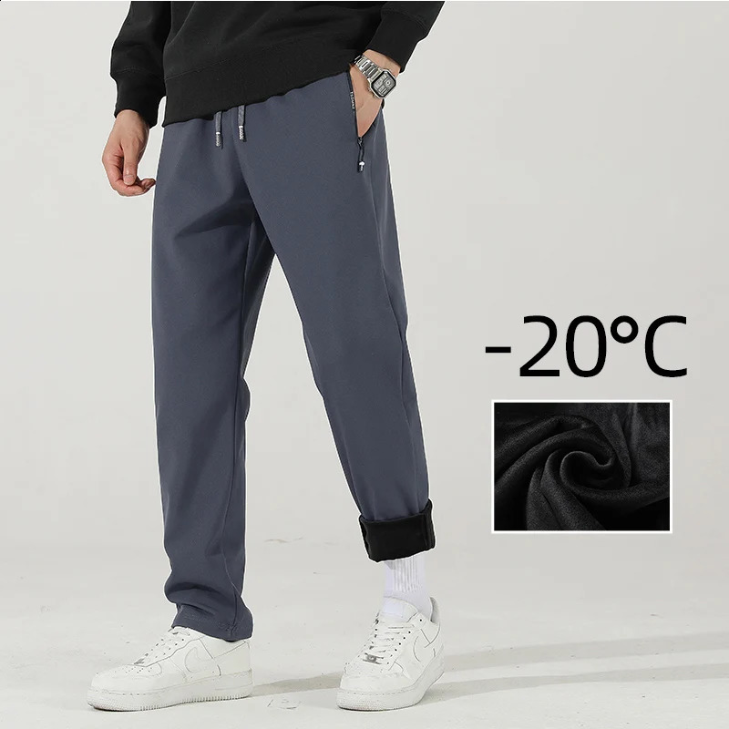 Mens Winter Warm Padded Sports Pants Waterproof Outdoor Rushing Pants Casual Loose Drawstring Thick Large Size Jogging Pants 240822