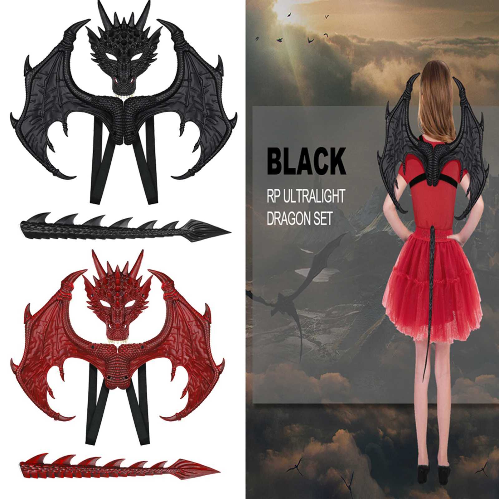 Creative Halloween Dragon Wings Mask Set Dragon Mask Costume Masquerade Cosplay Costume Props for Children Boys GirlsXJ240819