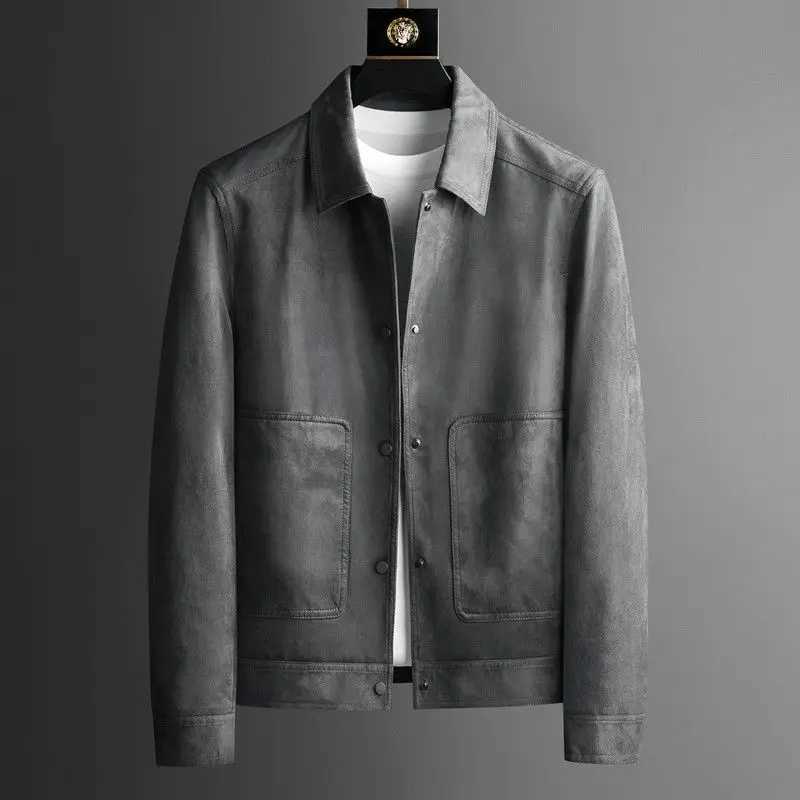 Designer jacket Autumn New Fashion Suede Jackets Men Clothing Turn Down Collar Slim Fit Casual Outwear Coats Single Breasted Chaqueta H70 M240819