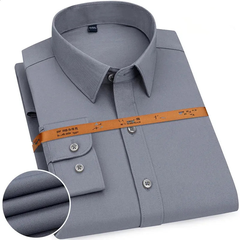 Mens Long-sleeved Shirt Spring Autumn Classic Slim-fit Business Work Solid Clothes Free Ironing Casual Social Blue White Pink 240818