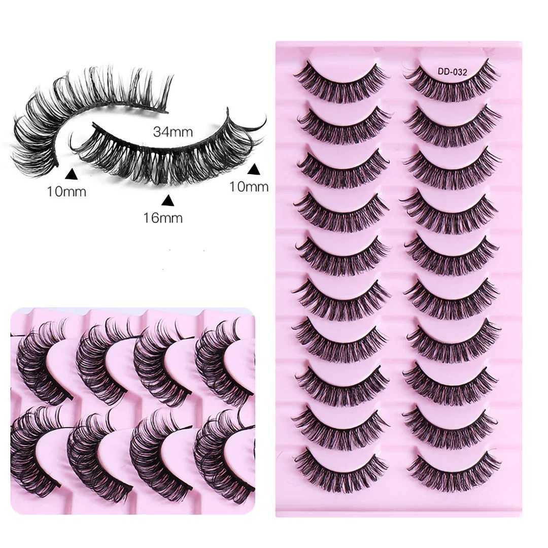 10 pairs of DD curly eyelashes 10-23mm Russian false eyelashes 3D mink eyelashes reusable fluffy false eyelash extension W240803