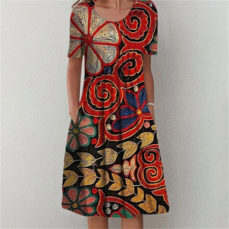 Elegant Dress Women Casual Temperament Dress Women Short Sleeves Loose Dresses Weekend Holiday 240816