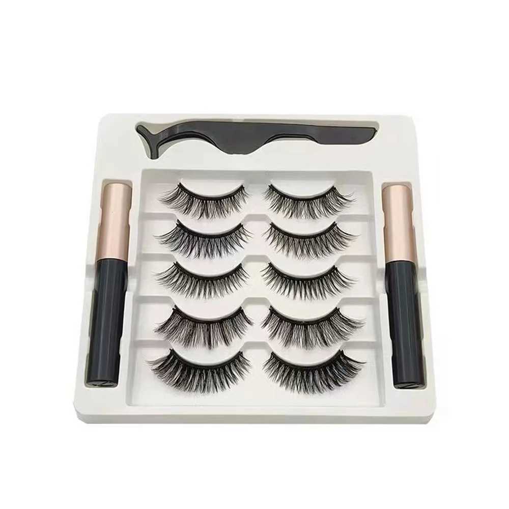 5 pairs of 5 magnetic eyelashes eyeliner decal set 3D mink eyelashes natural artificial eyelashes W240803
