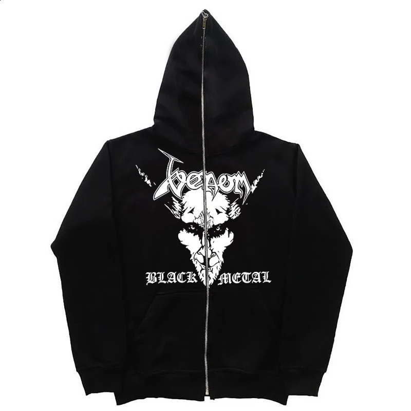 Y2K Goth black loose zipper hoodie men woman American cross head print street Harajuku oversized sweatshirt Y2K punk hoodie 240809