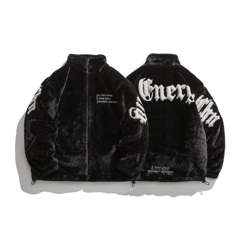 Men's coat retro winter street alphabet embroidery plush stand collar cotton-padded jacket men's fashion brand loose bf casual warm cotton-p