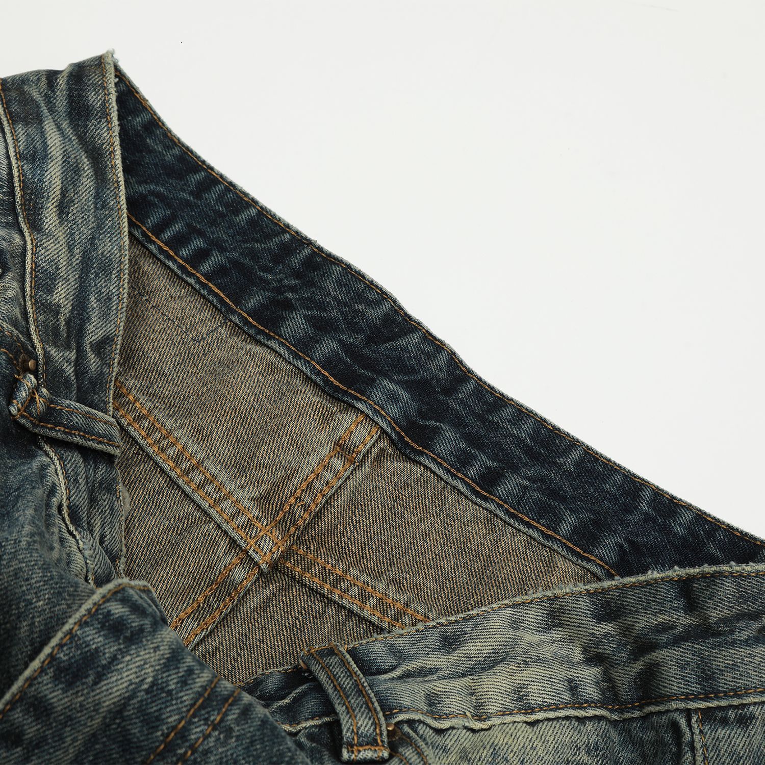 American Street Yellow Mud Washed Distressed and Sagging Jeans for Both Men and Women
