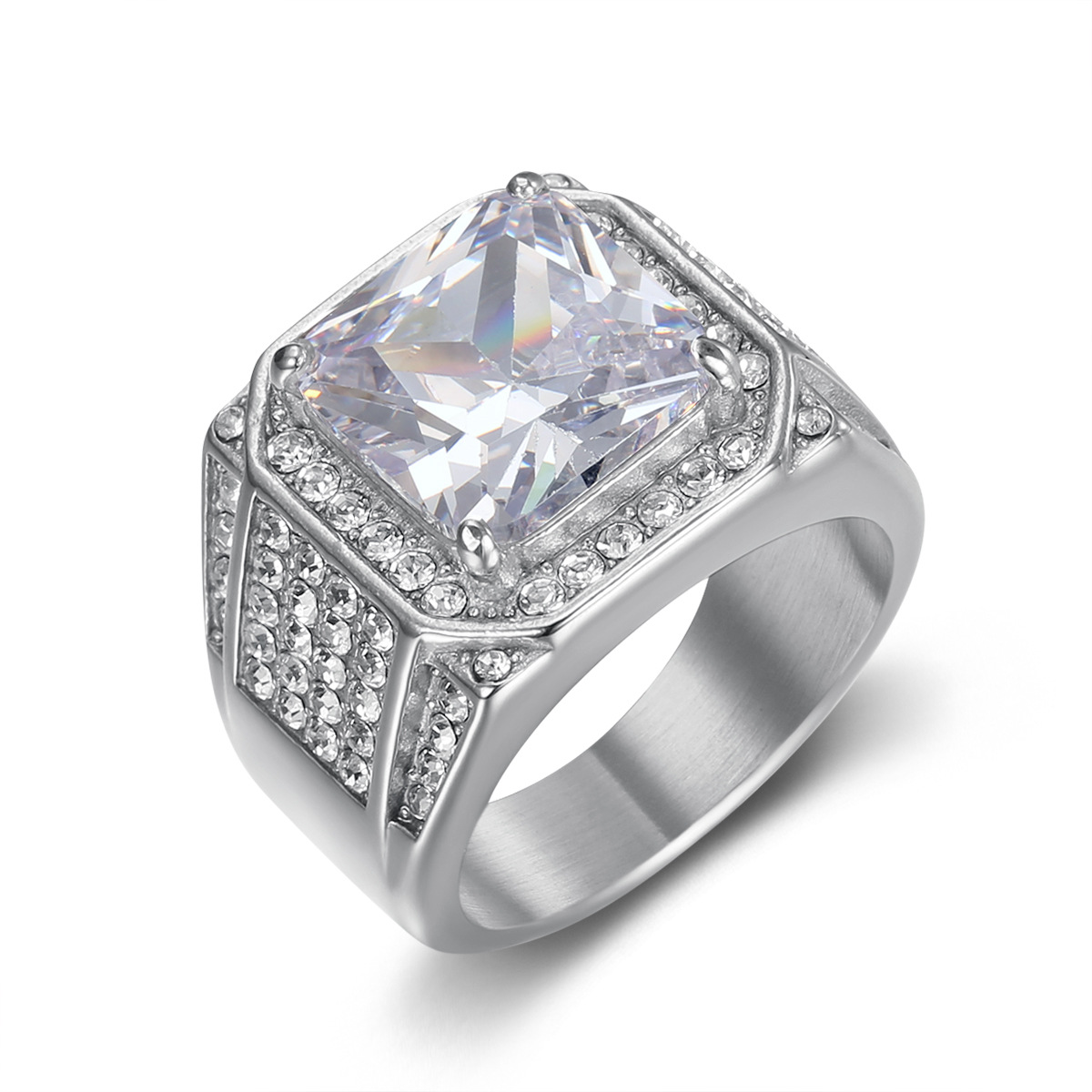 Hip Hop 316LStainless Steel Square Ring Titanium Steel Gold Plated Mens Jewelry