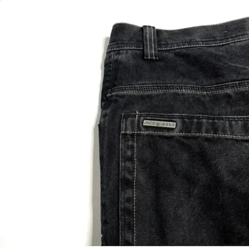 Retro skull pattern embroidered loose jeans 2024 JNCO jeans Y2K Harajuku black pants mens and womens Gothic high waisted pants 240819