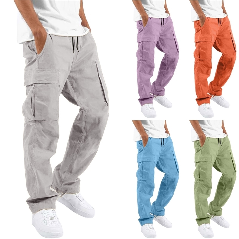 Mens Casual Waist Color Sports Hat Multi Woven Pocket Foot Rope Solid Pants Street Cargo Tie Mens Womens Heavy Weight Sweatpants 240816CJ