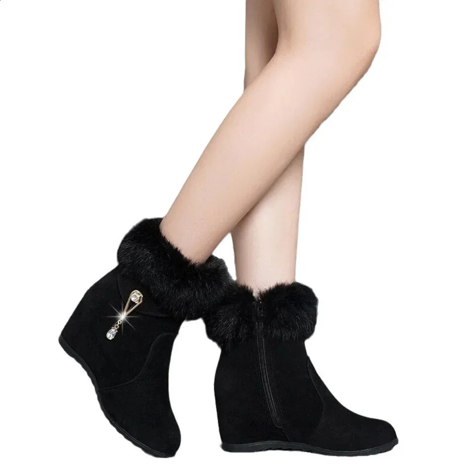 Winter Fashion Women Wedges Ankle Boots Increasing Height Shoes High Heels Booties Metal Rhinestone Botas Mujer 2024 240809