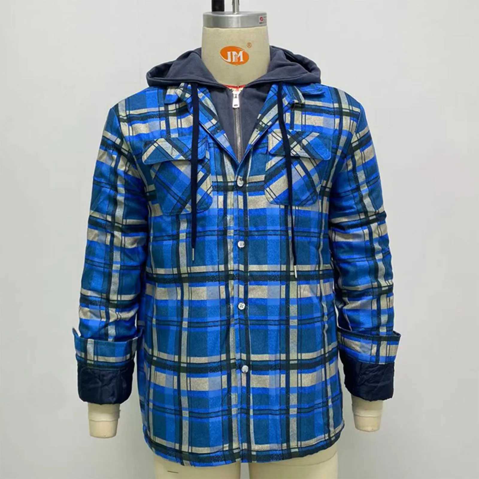 Designer jacket Mens coat Quilted Lined Button Down Plaid Shirt Keep Warm Thin Jacket With Hood autumn winter casual outerwear ropa hombre M240819