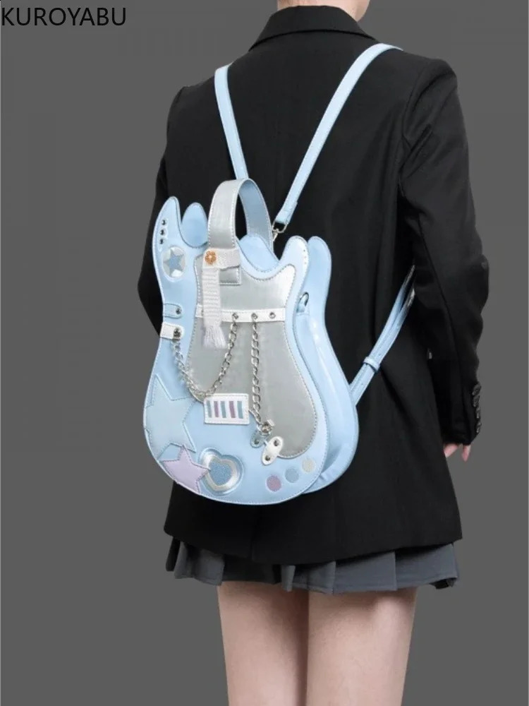 DHlanhai PU Guitar Backpack Haruku Creative Contrast Color Cute Shoulder Crossbody Backpacks Chic Japanese Y2k Bag Mochilas Mujer 240816