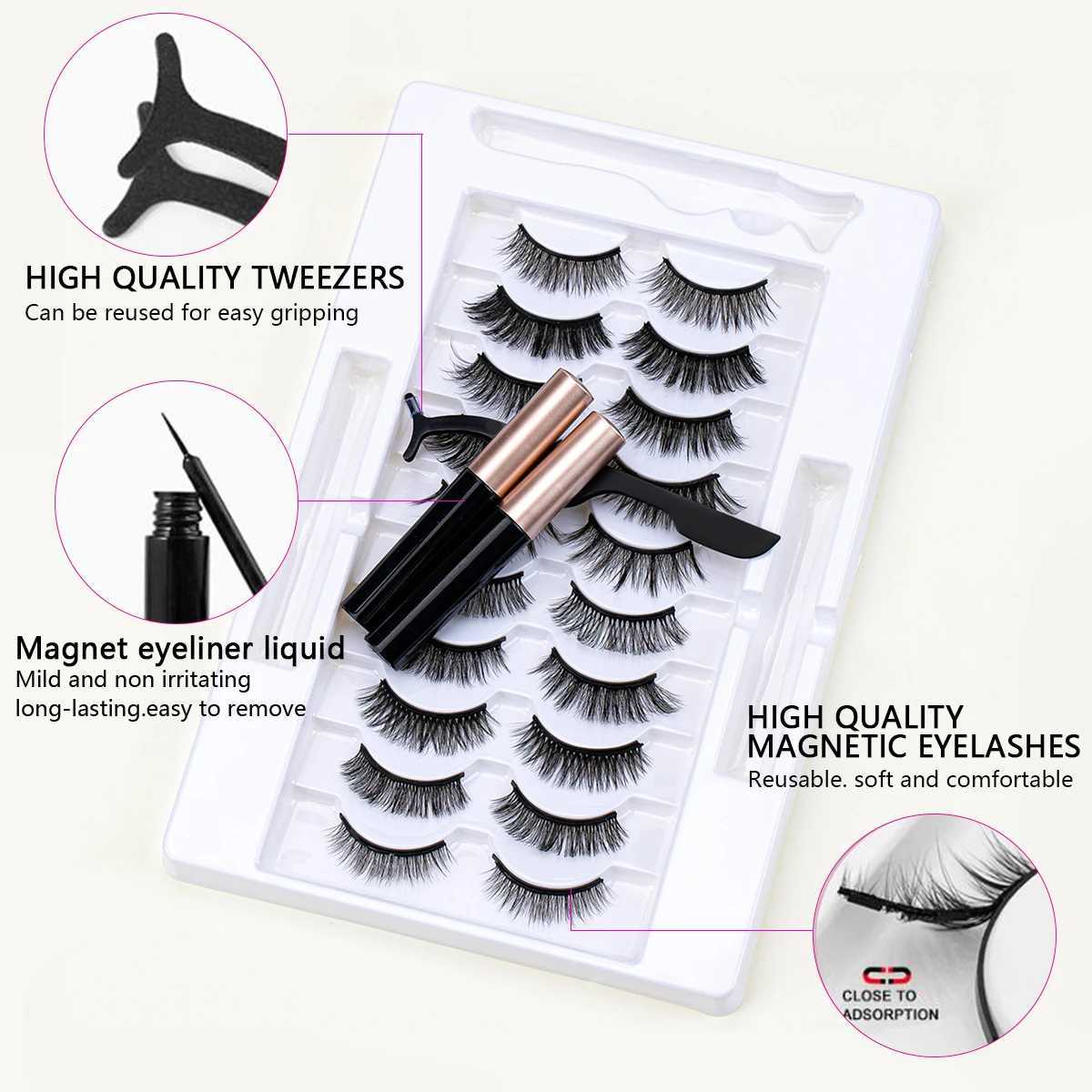 10 pairs of magnetic false eyelashes can be reused with eyeliner and tweets natural appearance thick false eyelash makeup W240803