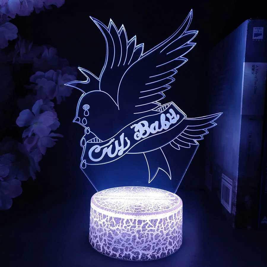 3D Cry Baby lil peek Dove Shape LED animated light cute acrylic night light RGB flashing gift desktop room decoration W240816