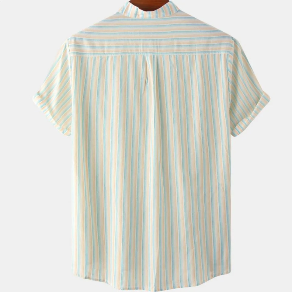 Striped Shirts For Mens Hawaiian Shirts Striped Graphic Clothing Summer Short Sleeve Tops Streetwear Oversized Male 240816