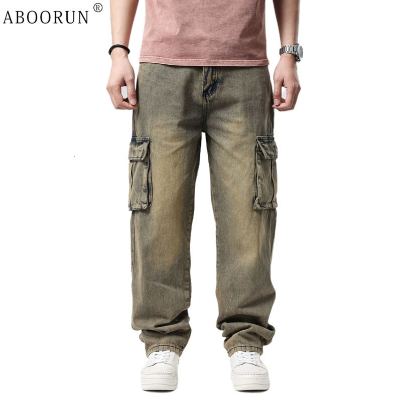 ABOORUN Man Loose Baggy Jeans Hip Hop Skateboard Denim Pants Street Dance Rap Trouses for Male 240816