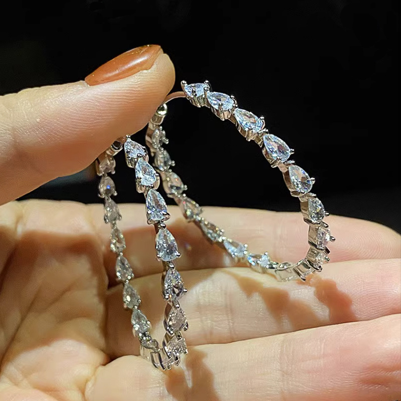 2024 Choucong Top Sell Clip Earrings Luxury Jewelry 925 Sterling Silver Water Drop 5A Cubic Zircon Party CZ Diamond Women Wedding Earbobs For Lover Gi