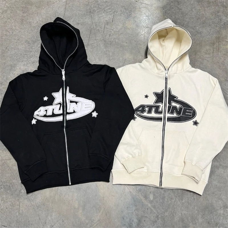 Star Letter Print Retro Oversized Zipper Hoodie Mens Harajuku Sportswear Long Sleeve Autumn Womens Y2K Jacket 240816