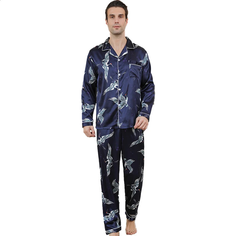 Mens pajamas long sleeves ice beautiful home clothes mens spring and autumn casual thin cardigan can wear out two suits 240819