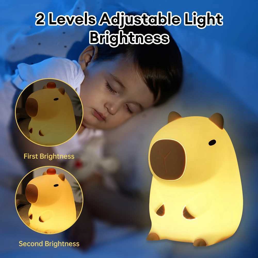 Cute cartoon Capybara night light silicone Pat light suitable for childrens bedroom USB charging timed dimming bedside sleep light W240816