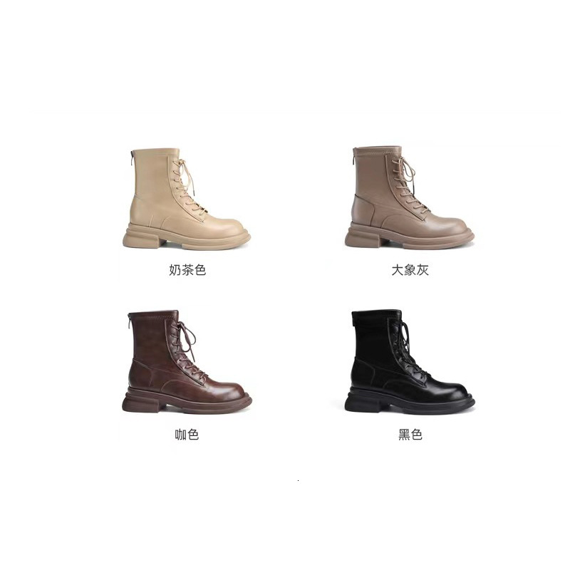 Ddmyoutdoor Grape Mom Round Ead Autumn Winter New Korean Edition Slim And Thick Eel For Women With Eightened Lace Up Martin Short Boots OUTDOOR