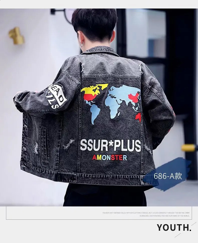 Denim jacket men INS super fire top port wind BF trend jacket CHIC loose 240816