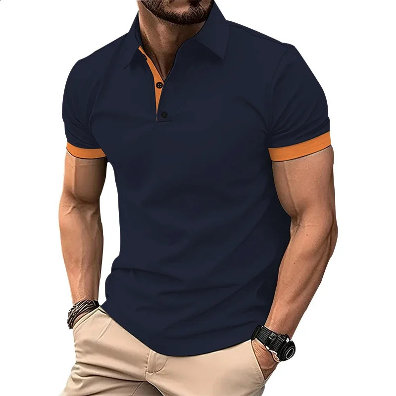 Men Summer Short Sleeve Fashion Polo Casual Lapel Polo Shirt Golf Sport Polo Shirt Men Tops Solid color Polo Shirt 240819
