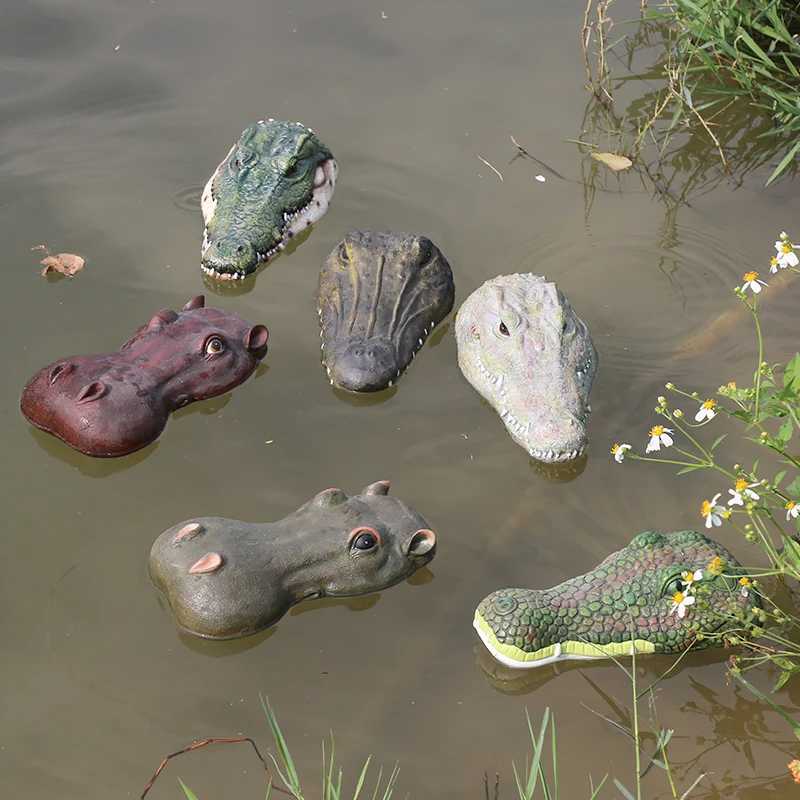 Creative resin floating crocodile hippopotamus horror statue outdoor garden pond decoration home garden Halloween decoration W240817