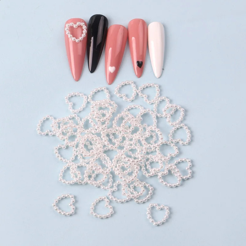 TSZS 50PcsBag Hollow Heart Pearl Nail Art Charms White Pearl Flatback 3D Nail Decoration DIY Nail Accessorie 240814