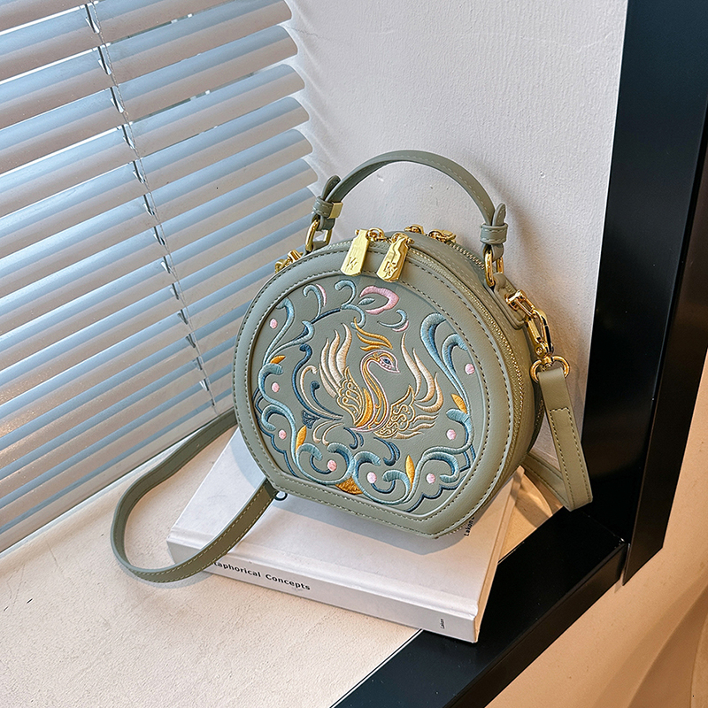 Embroidered Chinese style solid zipper fashionable Pu top handbag womens personalized shoulder bag Bolsos De Se w240817