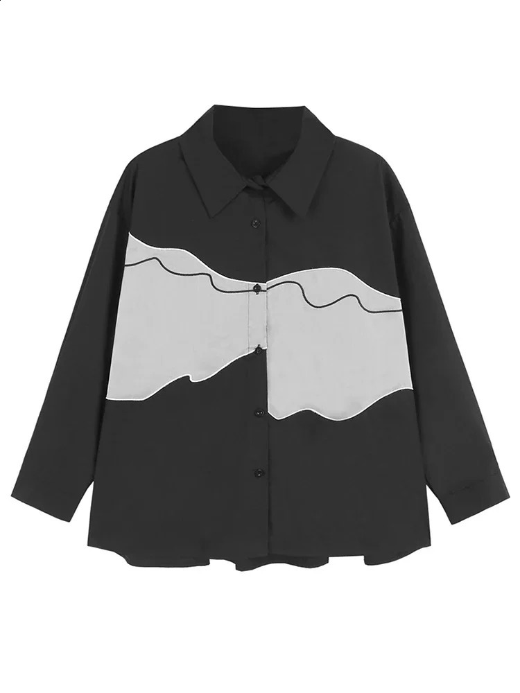 XITAO patch work contrasting color womens shirt autumn long sleeved loose full matching fashionable lapel GJ1072 240814