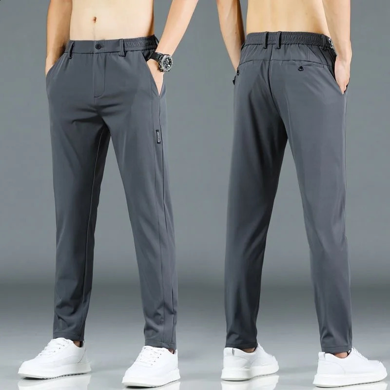 Mens casual golf pants summer thin ice silk elastic pants straight leg pants summer golf Trousers fashionable sports work pants 240828