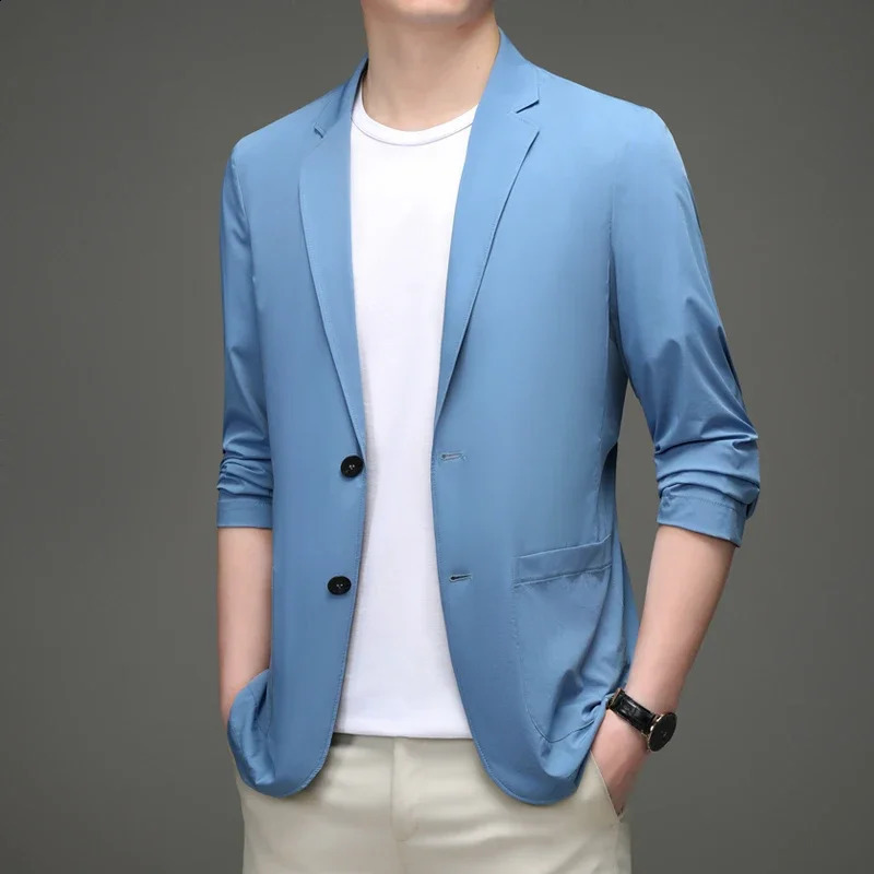 Mens Suit Jacket Summer Ultra-Thin Breathable High Elastic Lightweight Ice Silk Sun Protection Casual Suit Jacket Men 240816