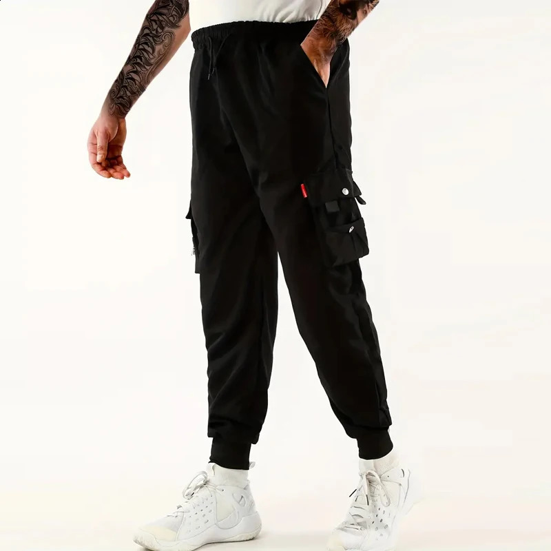 Multi Pocket Cargo Pants Mens Casual Loose Fit Drawstring Cargo Pants/Joggers For Spring Summer Outdoor 240819