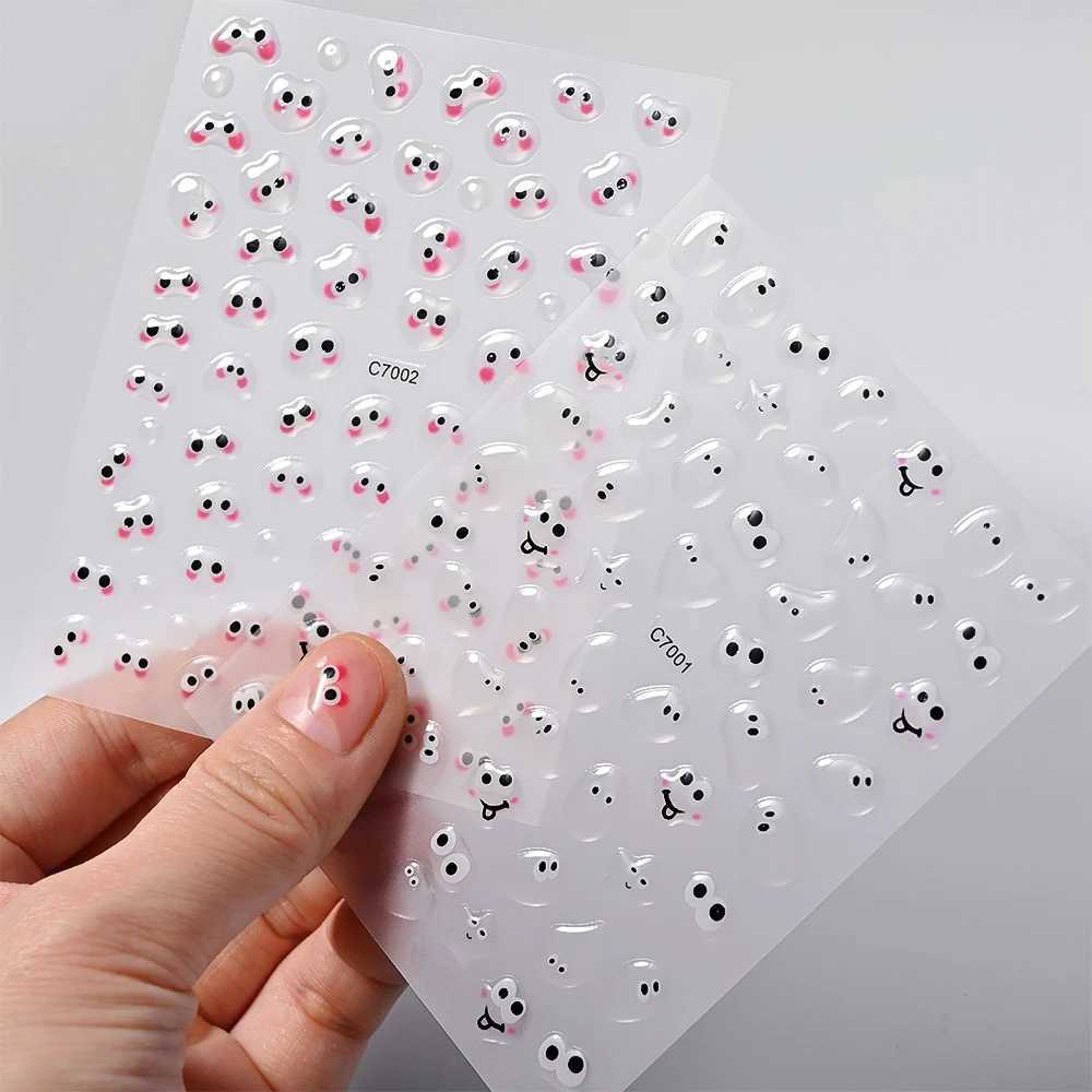 1PCS Summer Eyes 3D Jelly Nail Stickers Sausage Mouth Big Lips Smile Expression Design Self Adhesive Nail Art StickersXJ250120