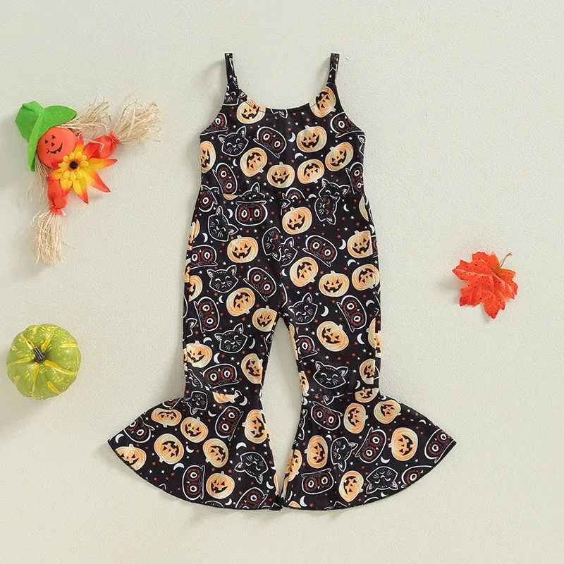 Childrens girls jumpsuit spaghetti strap pumpkin print jumpsuit casual Halloween costume W240806