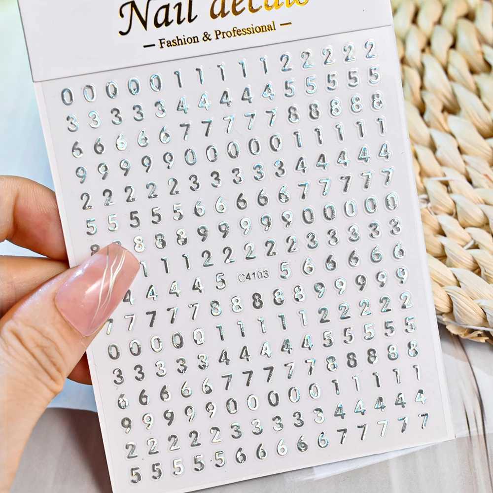 Black Number English Letter Design 3d Nail Sticker Self Adhesive Gold Silver Decal DIY Alphabet Nail Slider Manicure AccessoriesXJ250120